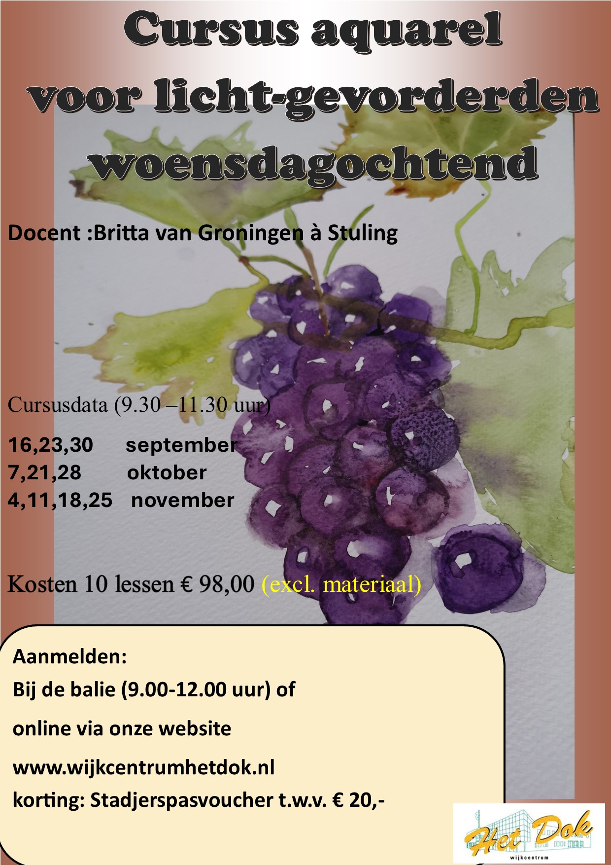Featured image for “Cursus aquarelleren voor licht-gevorderden Najaar 2026”